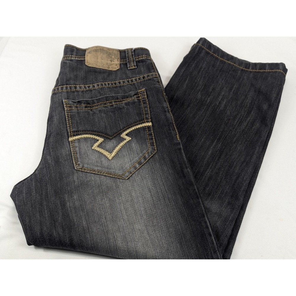 Southpole Mens 38x31 Baggy Relaxed Jeans Black Wash Y2K Streetwear Embroidered - Picture 3 of 10